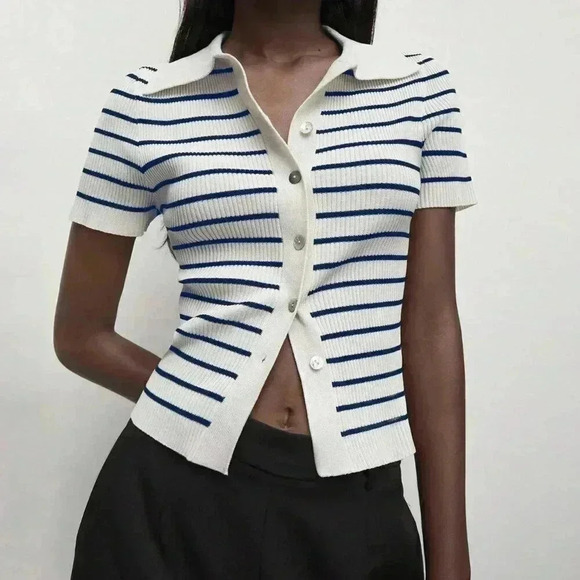 Multicolor Women's Button-Up Striped Knit Sweater - Picture 2 of 7